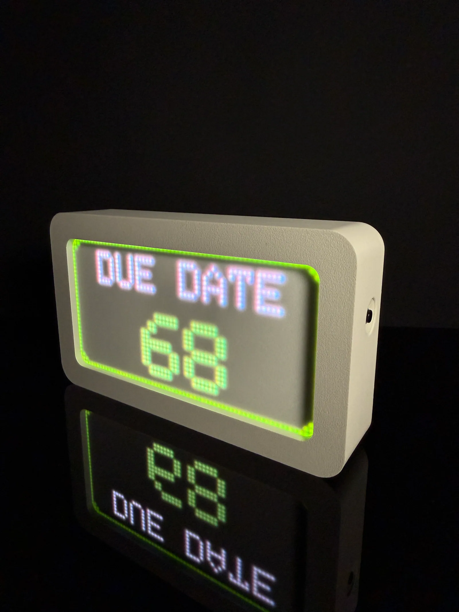 LumaGlow Aura due date countdown in a light finish