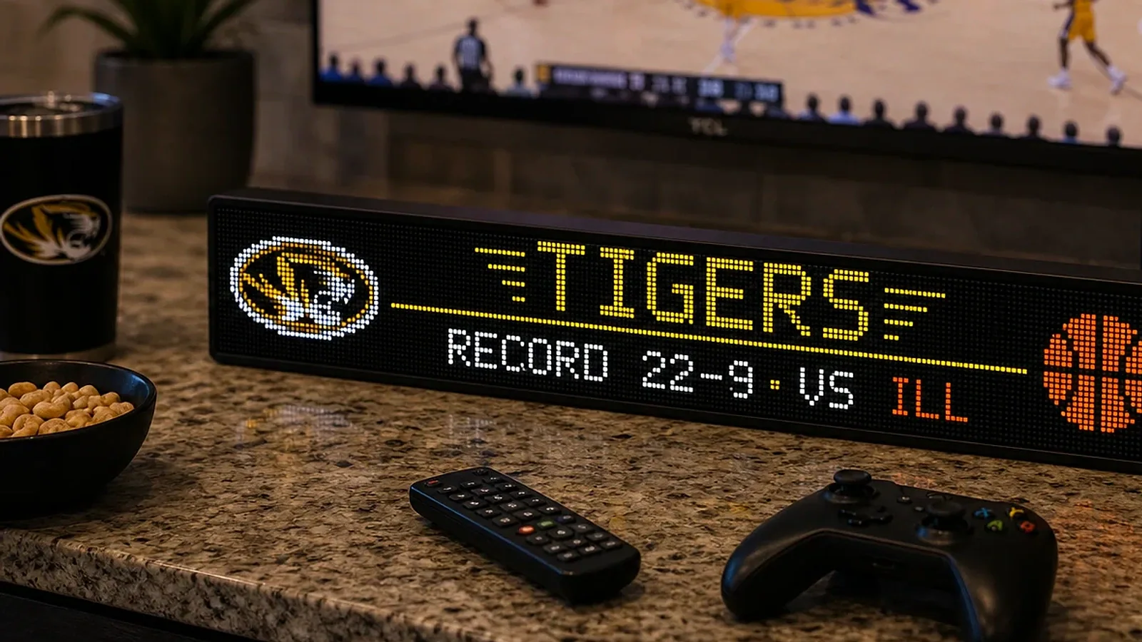 LumaGlow Scroll Tigers basketball display on a countertop