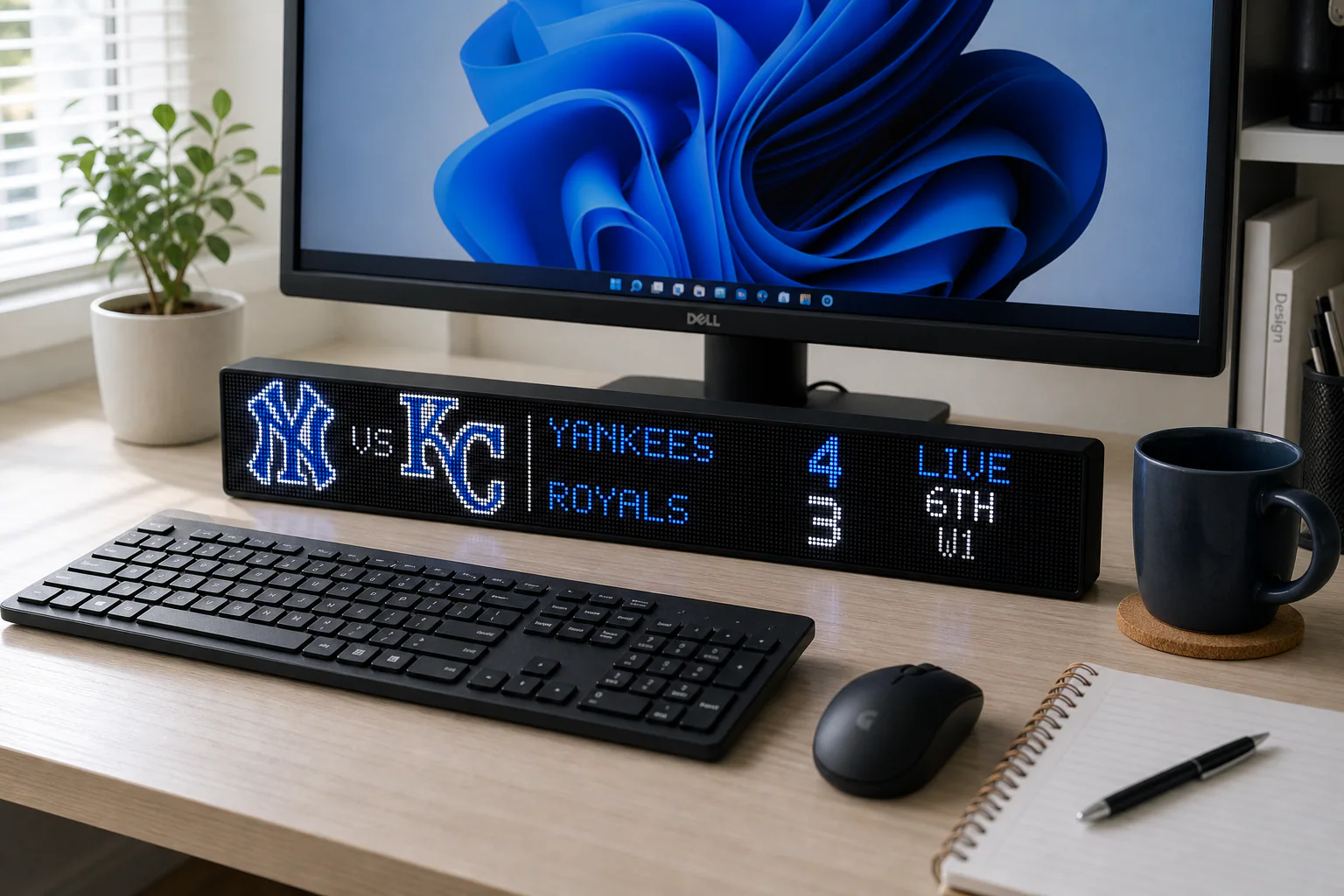 LumaGlow Scroll baseball score display on a desk